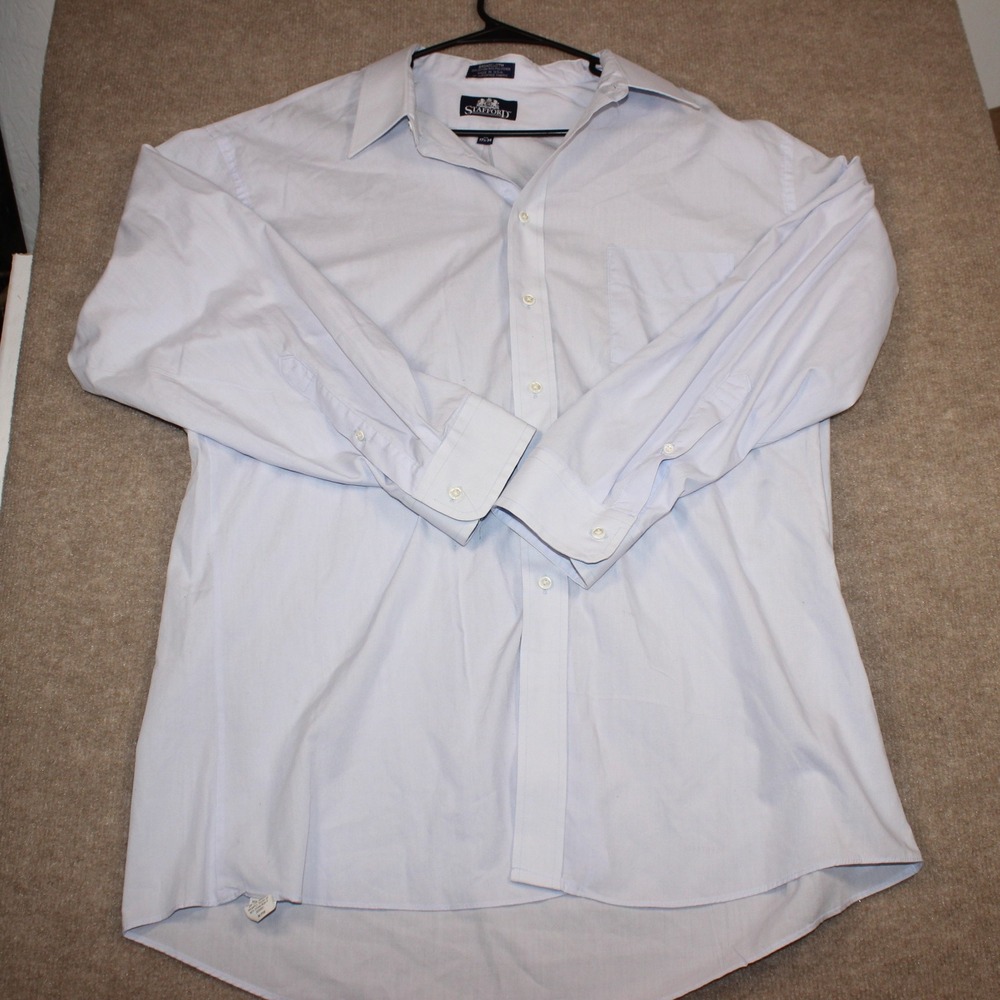 Stafford Mens Athletic Fit Dress Shirt Light Blue Broadcloth 17.5 34 Long Sleeve
